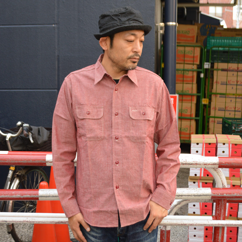 SUGAR CANE "SC29682" RED CHAMBRAY WORK SHIRT（LONG SLEEVE）