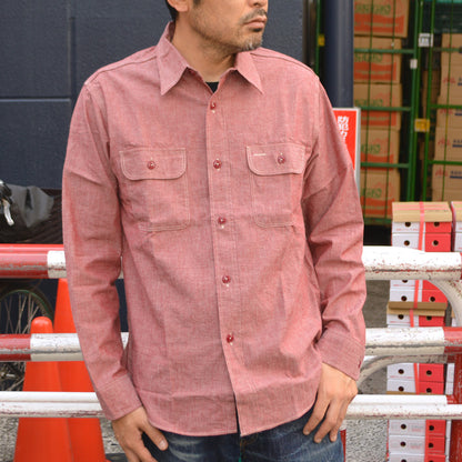 SUGAR CANE "SC29682" RED CHAMBRAY WORK SHIRT（LONG SLEEVE）