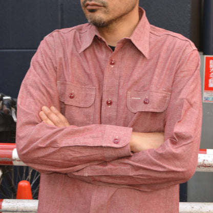 SUGAR CANE "SC29682" RED CHAMBRAY WORK SHIRT（LONG SLEEVE）