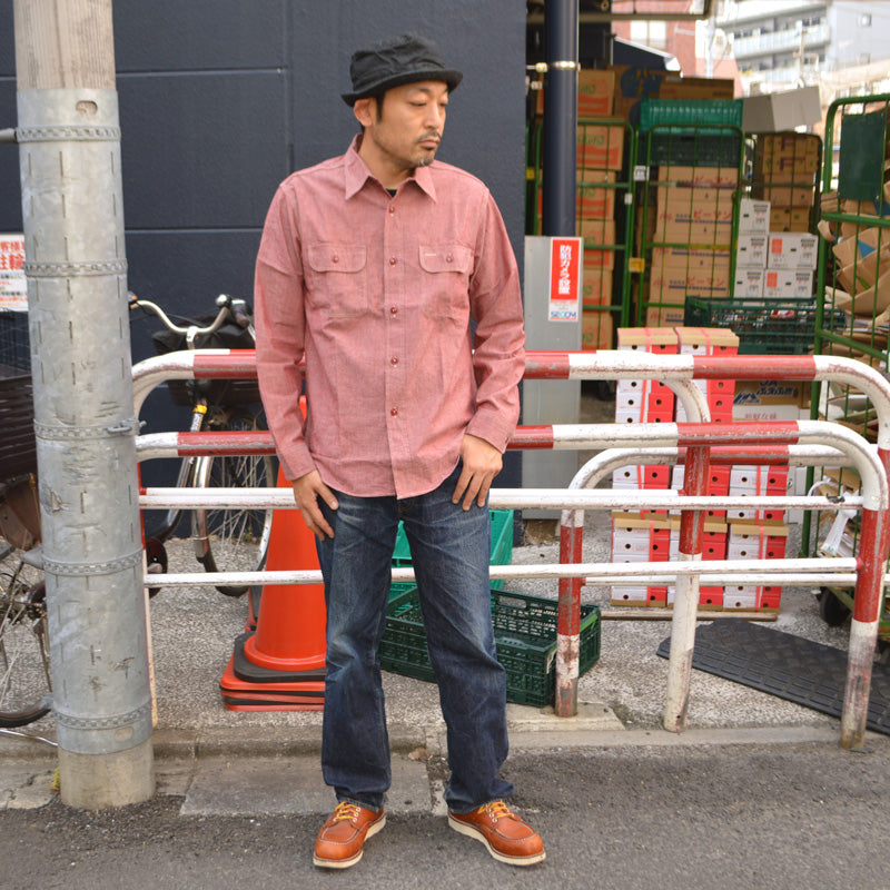 SUGAR CANE "SC29682" RED CHAMBRAY WORK SHIRT（LONG SLEEVE）