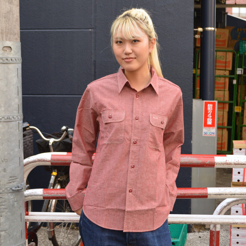 SUGAR CANE "SC29682" RED CHAMBRAY WORK SHIRT（LONG SLEEVE）