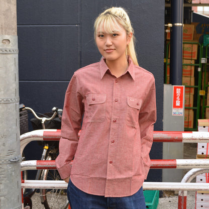 SUGAR CANE "SC29682" RED CHAMBRAY WORK SHIRT（LONG SLEEVE）