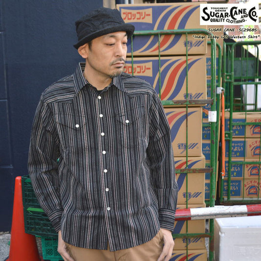 SUGAR CANE "SC29685" Indigo Dobby L/S Western Shirt