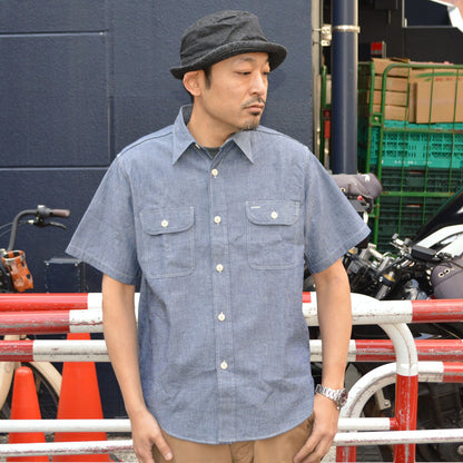 SUGAR CANE "SC37941" BLUE CHAMBRAY WORK SHIRT (SHORT SLEEVE)