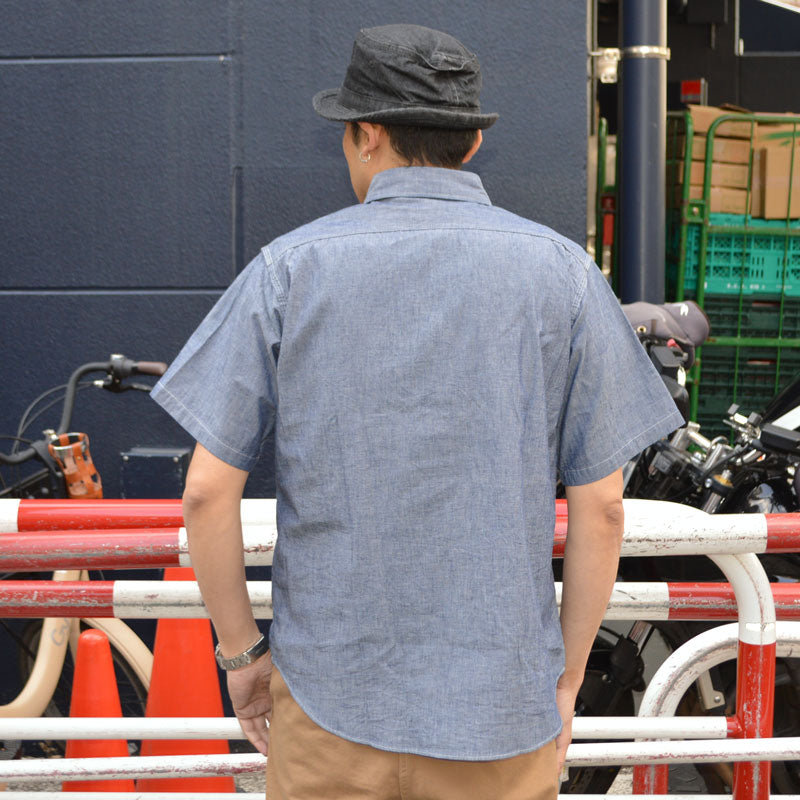 SUGAR CANE "SC37941" BLUE CHAMBRAY WORK SHIRT (SHORT SLEEVE)