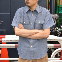 SUGAR CANE "SC37941" BLUE CHAMBRAY WORK SHIRT (SHORT SLEEVE)