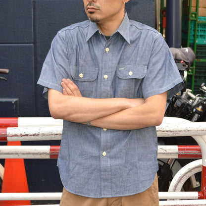 SUGAR CANE "SC37941" BLUE CHAMBRAY WORK SHIRT (SHORT SLEEVE)
