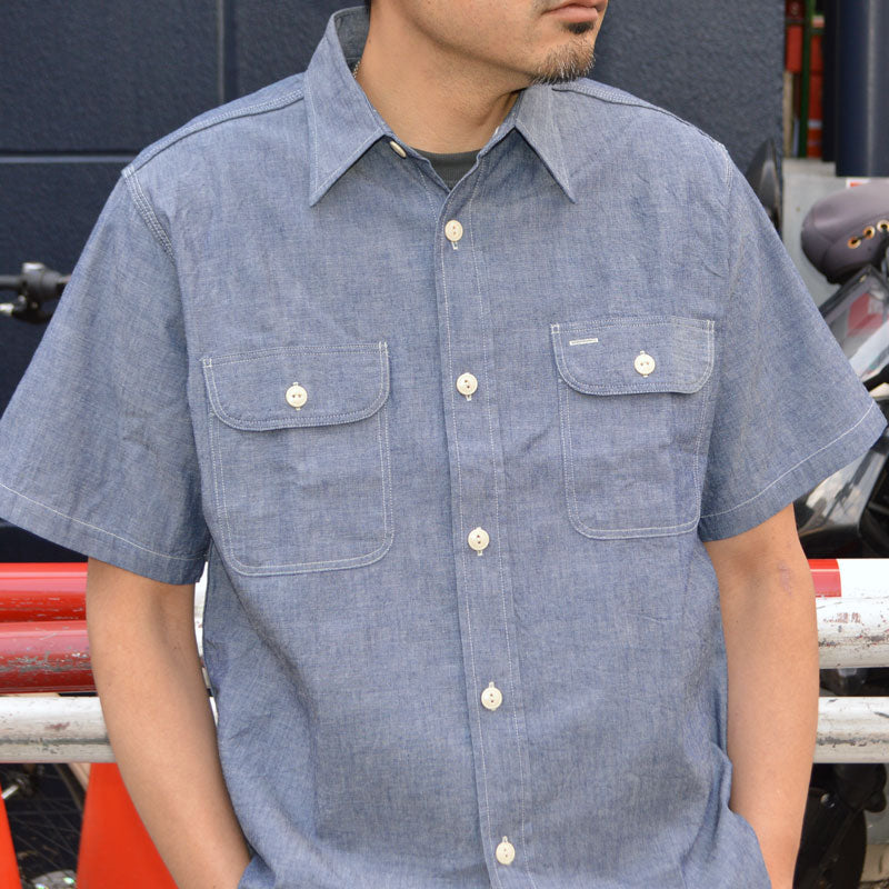 SUGAR CANE "SC37941" BLUE CHAMBRAY WORK SHIRT (SHORT SLEEVE)