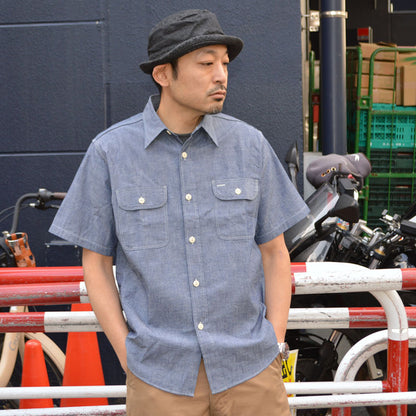 SUGAR CANE "SC37941" BLUE CHAMBRAY WORK SHIRT (SHORT SLEEVE)