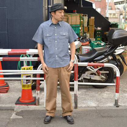 SUGAR CANE "SC37941" BLUE CHAMBRAY WORK SHIRT (SHORT SLEEVE)
