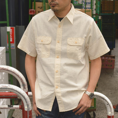 SUGAR CANE "SC37942" WHITE CHAMBRAY WORK SHIRT (SHORT SLEEVE)