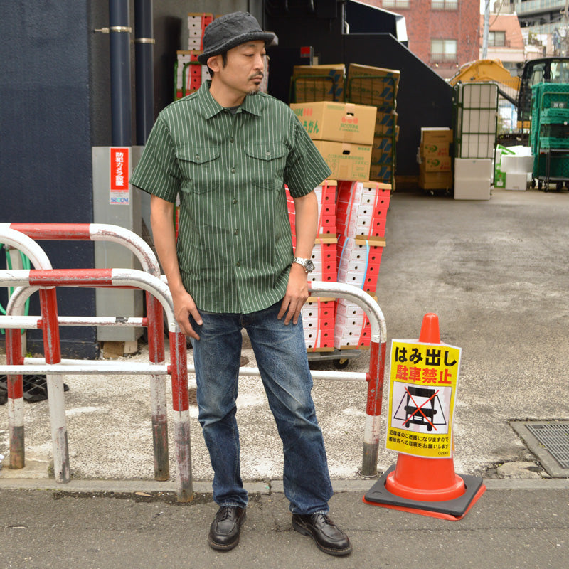 SUGAR CANE "SC38699" COKE STRIPE S/S WORK SHIRT