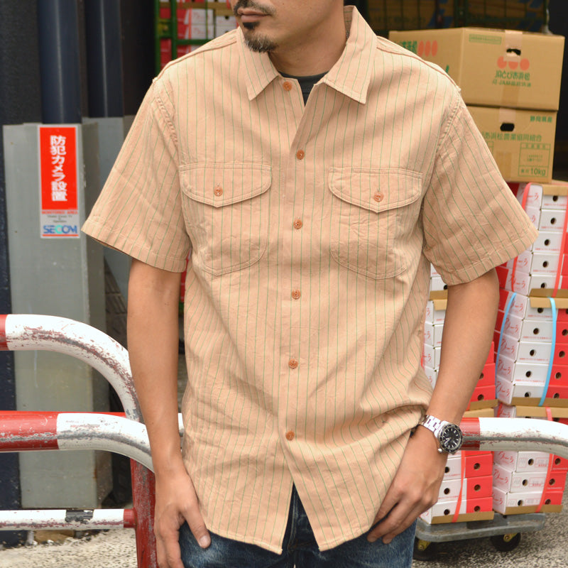 SUGAR CANE "SC38699" COKE STRIPE S/S WORK SHIRT