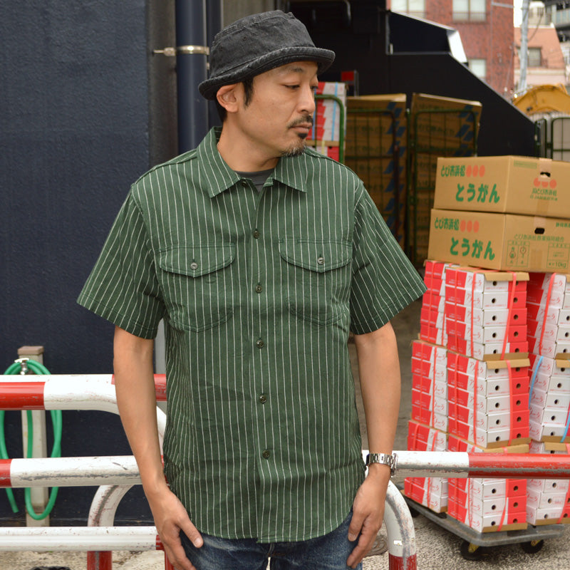 SUGAR CANE "SC38699" COKE STRIPE S/S WORK SHIRT