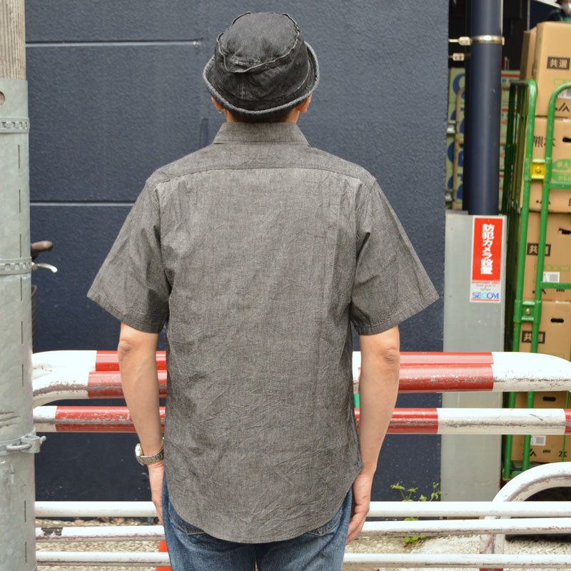 SUGAR CANE "SC39307" BLACK CHAMBRAY WORK SHIRT (SHORT SLEEVE)