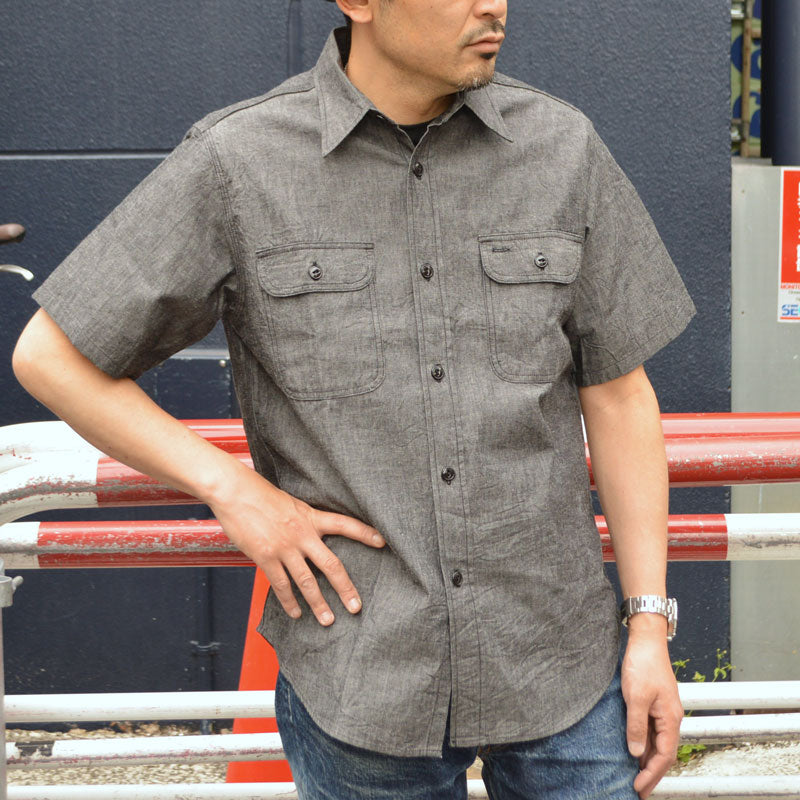 SUGAR CANE "SC39307" BLACK CHAMBRAY WORK SHIRT (SHORT SLEEVE)