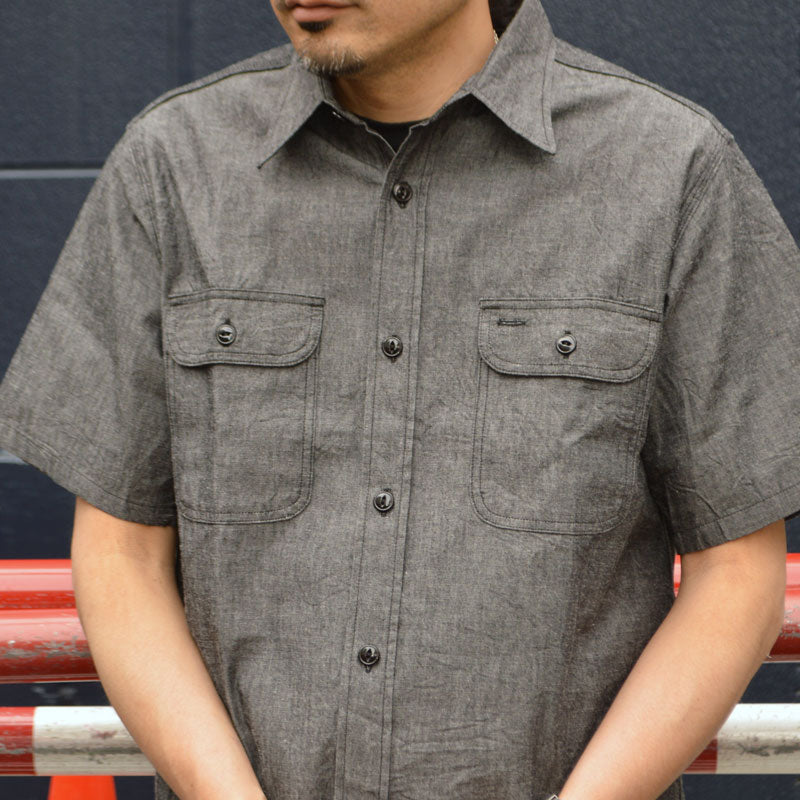 SUGAR CANE "SC39307" BLACK CHAMBRAY WORK SHIRT (SHORT SLEEVE)