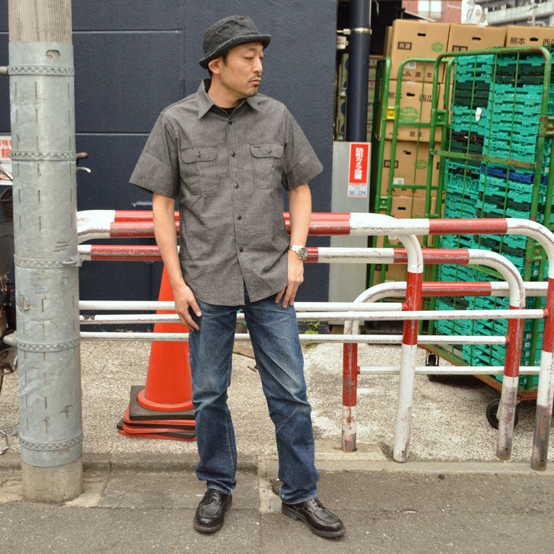 SUGAR CANE "SC39307" BLACK CHAMBRAY WORK SHIRT (SHORT SLEEVE)
