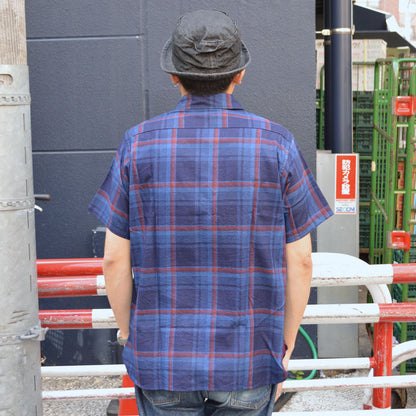 SUGAR CANE "SC39518" Indigo Check S/S Work Shirt