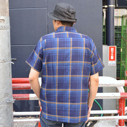 SUGAR CANE "SC39518" Indigo Check S/S Work Shirt