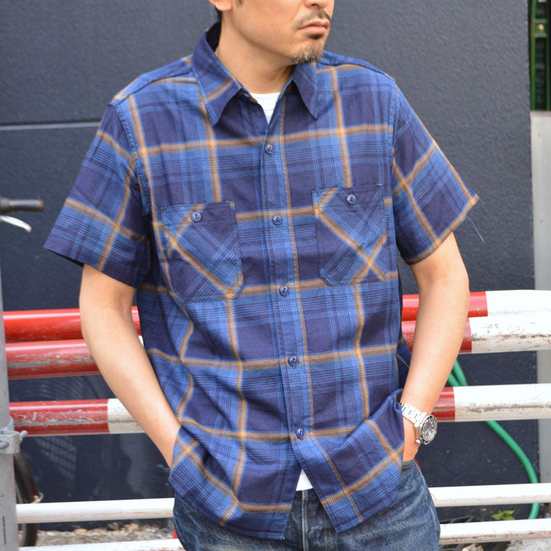 SUGAR CANE "SC39518" Indigo Check S/S Work Shirt