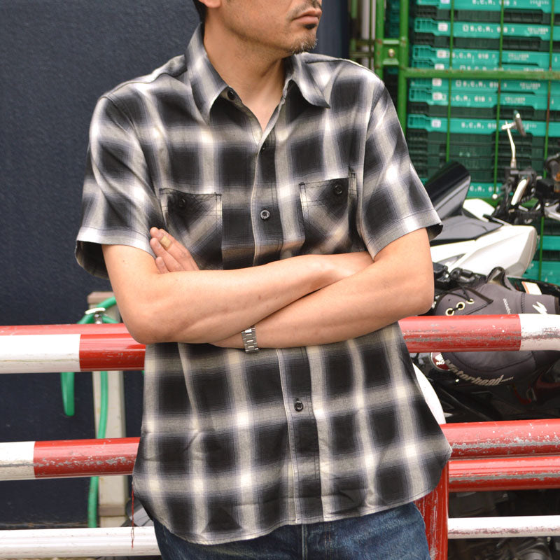 SUGAR CANE "SC39519" Ombre Check S/S Work Shirt