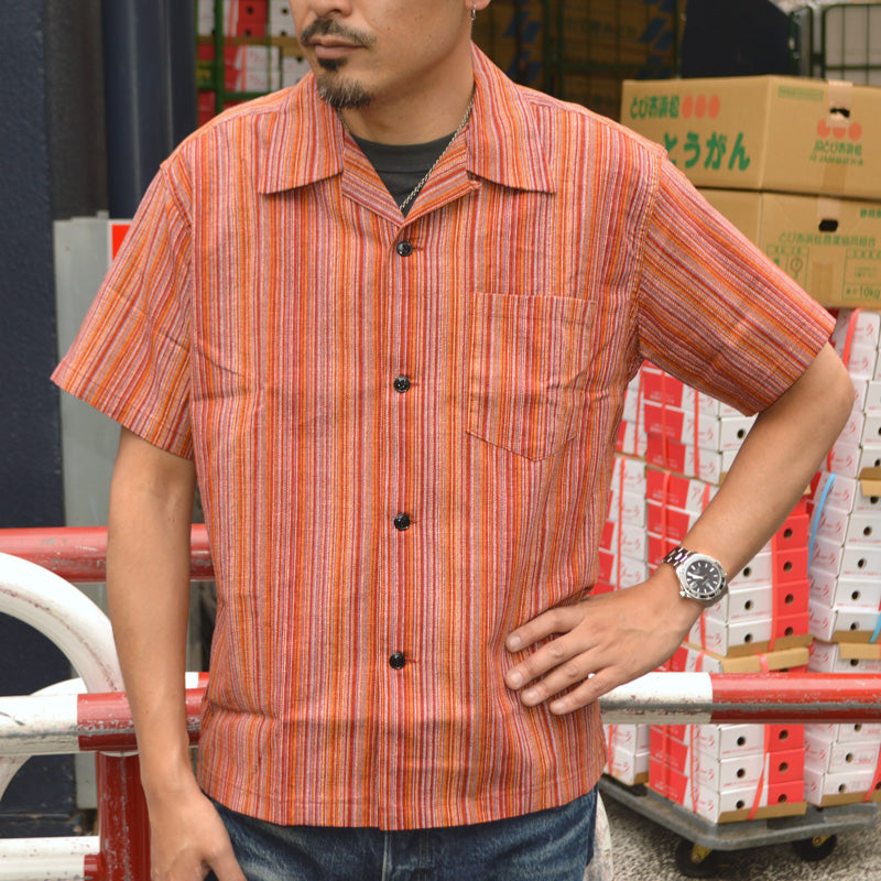 SUGAR CANE "SC39520" Multi Stripe S/S Open Shirt
