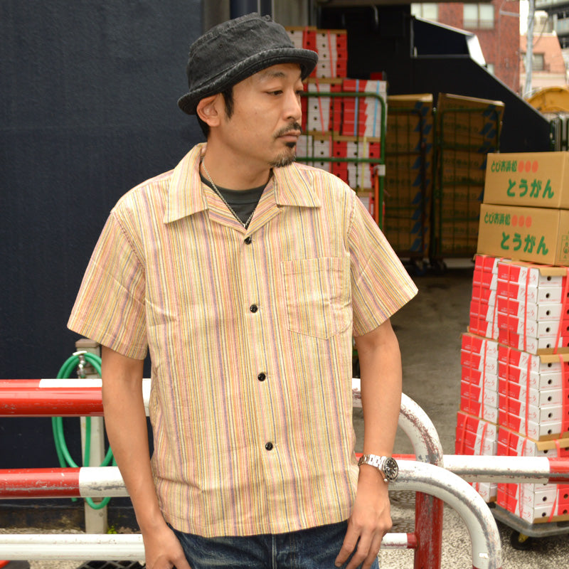 SUGAR CANE "SC39520" Multi Stripe S/S Open Shirt