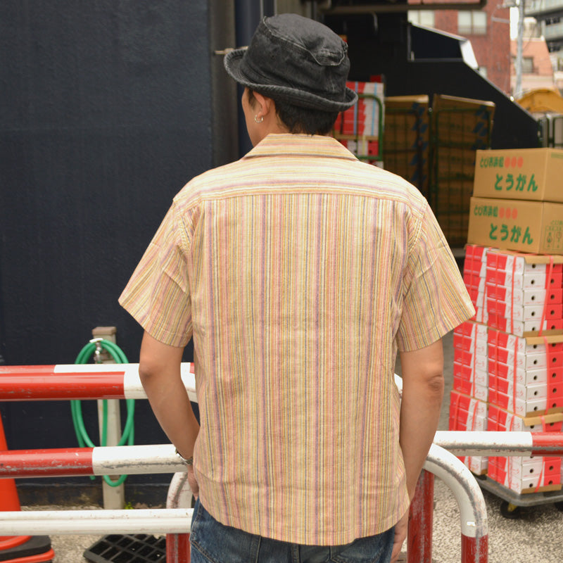 SUGAR CANE "SC39520" Multi Stripe S/S Open Shirt