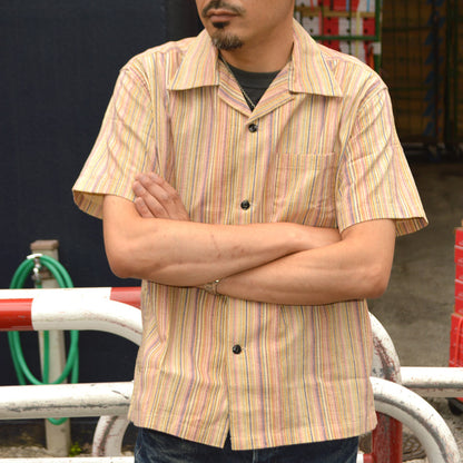SUGAR CANE "SC39520" Multi Stripe S/S Open Shirt