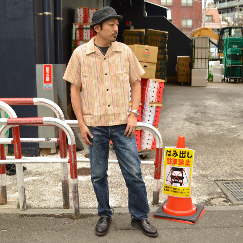 SUGAR CANE "SC39520" Multi Stripe S/S Open Shirt