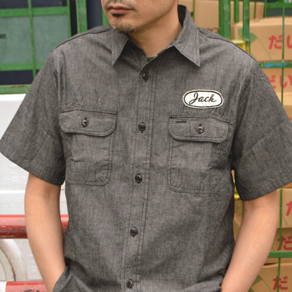 SUGAR CANE "SC37941" CHAMBRAY WORK SHIRT with CHAIN EMBROIDERED