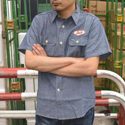 SUGAR CANE "SC37941" CHAMBRAY WORK SHIRT with CHAIN EMBROIDERED
