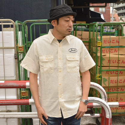 SUGAR CANE "SC37941" CHAMBRAY WORK SHIRT with CHAIN EMBROIDERED