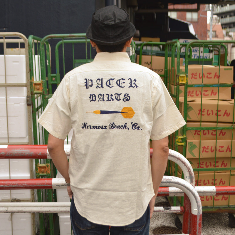 SUGAR CANE "SC37941" CHAMBRAY WORK SHIRT with CHAIN EMBROIDERED