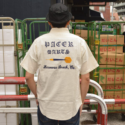 SUGAR CANE "SC37941" CHAMBRAY WORK SHIRT with CHAIN EMBROIDERED