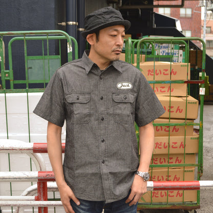 SUGAR CANE "SC37941" CHAMBRAY WORK SHIRT with CHAIN EMBROIDERED