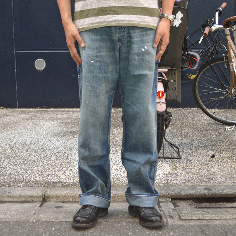SUGAR CANE "SC42549" 11oz. Blue Denim Work Pants Aged Model