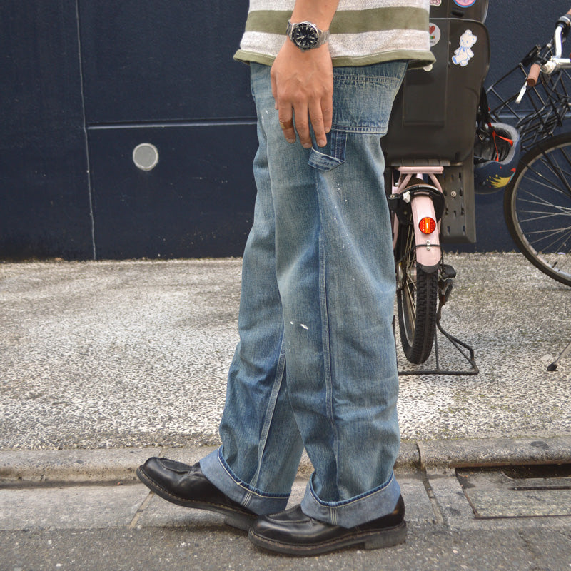 SUGAR CANE "SC42549" 11oz. Blue Denim Work Pants Aged Model