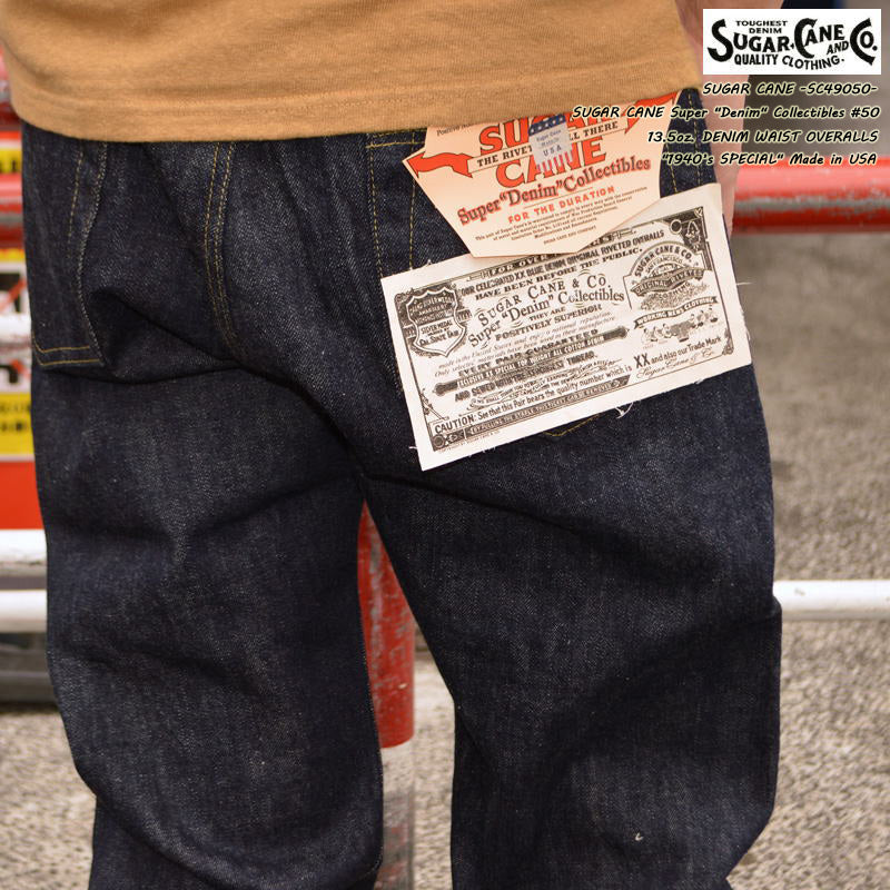 SUGAR CANE "SC49050" Super Denim Collectibles #50 13.5oz. DENIM WAIST OVERALLS "1940’s SPECIAL" Made in USA