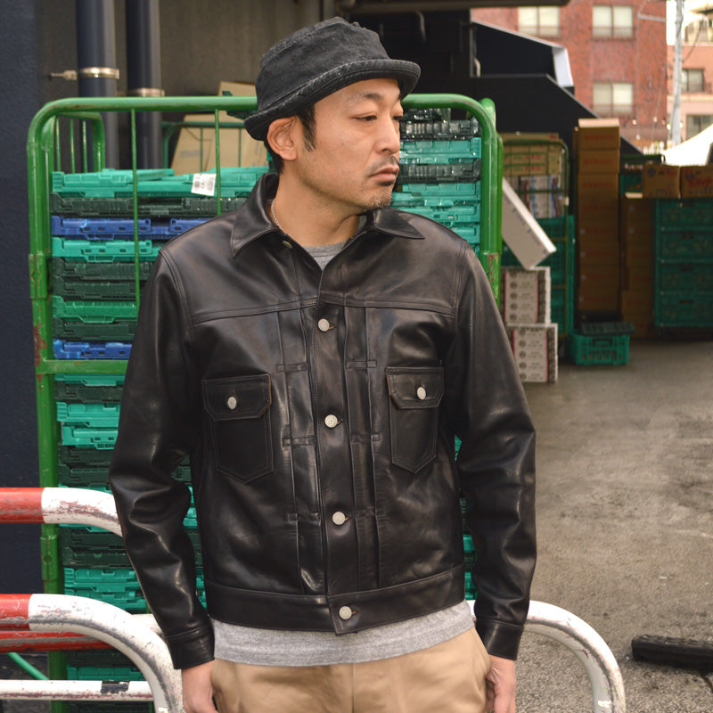 SUGAR CANE "SC80681" Black Horsehide Leather Jacket 1953 Model