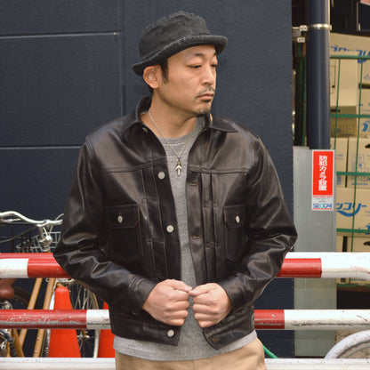 SUGAR CANE "SC80681" Black Horsehide Leather Jacket 1953 Model