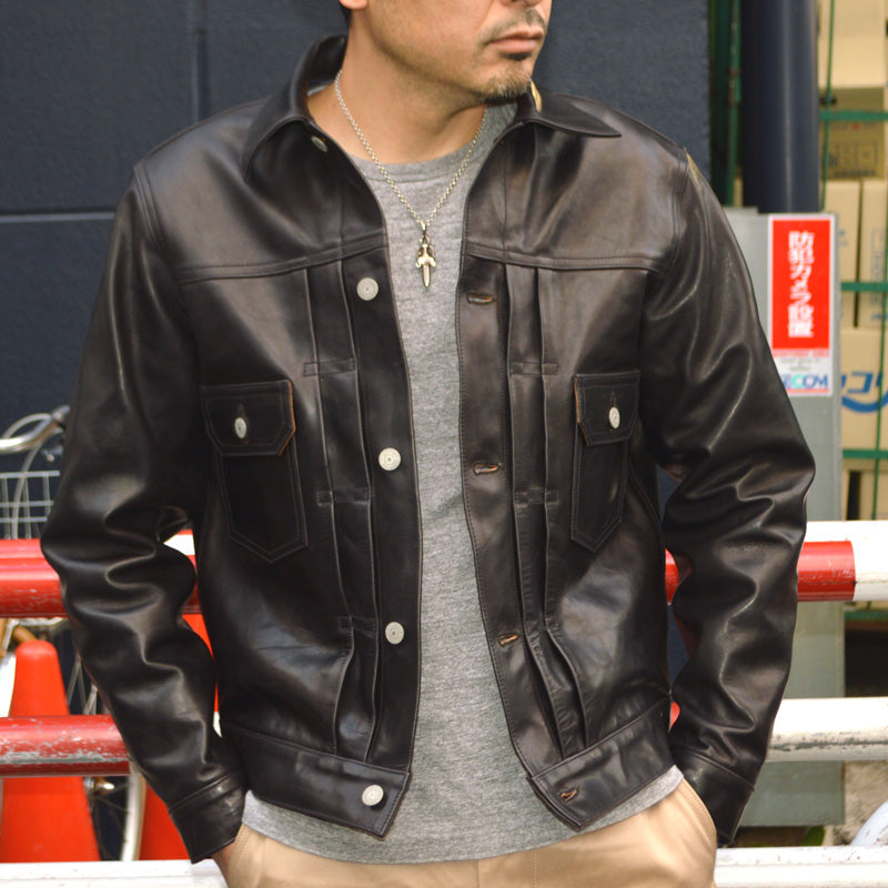 SUGAR CANE "SC80681" Black Horsehide Leather Jacket 1953 Model