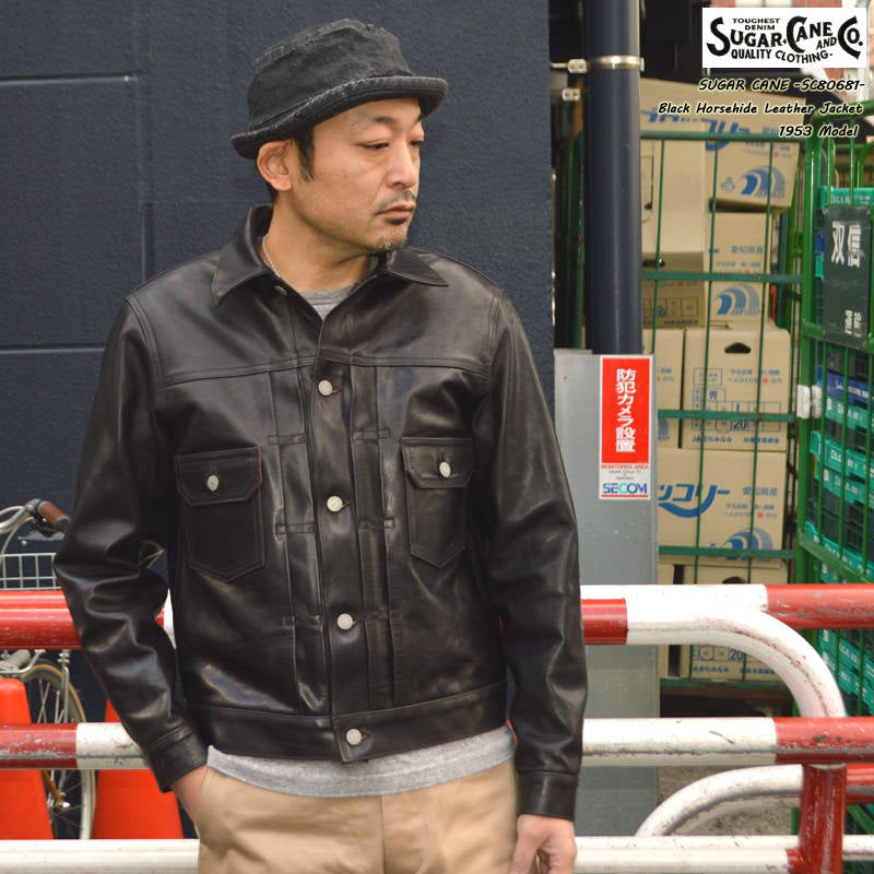 SUGAR CANE "SC80681" Black Horsehide Leather Jacket 1953 Model