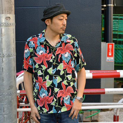 SUN SURF "SS39217" RAYON HAWAIIAN SHIRT ALOHA "CATTLEYA ORCHID"