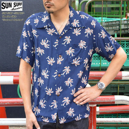 SUN SURF "SS39427" Rayon Hawaiian Shirt Aloha Shirt "SCATTERED PALMTREE"