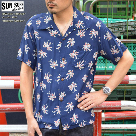 SUN SURF "SS39427" Rayon Hawaiian Shirt Aloha Shirt "SCATTERED PALMTREE"