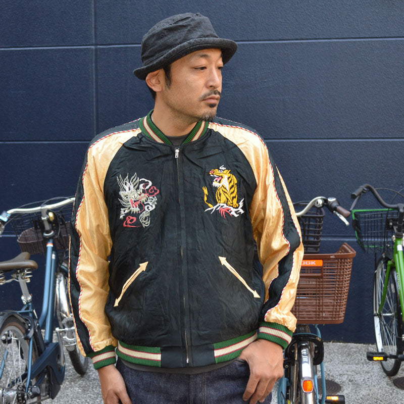 Black Friday!! 30%OFF!! TAILOR TOYO "TT15542-119" Early 1950s Style Acetate Souvenir Jacket “JAPAN MAP” × “GOLD DRAGON”