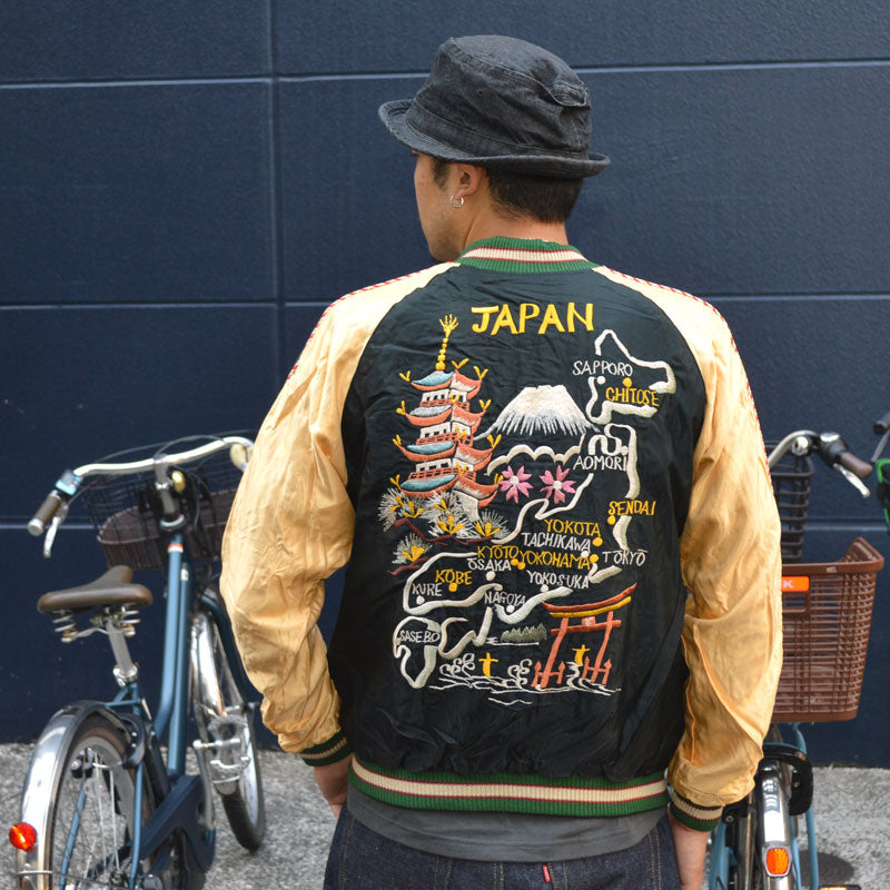 Black Friday!! 30%OFF!! TAILOR TOYO "TT15542-119" Early 1950s Style Acetate Souvenir Jacket “JAPAN MAP” × “GOLD DRAGON”