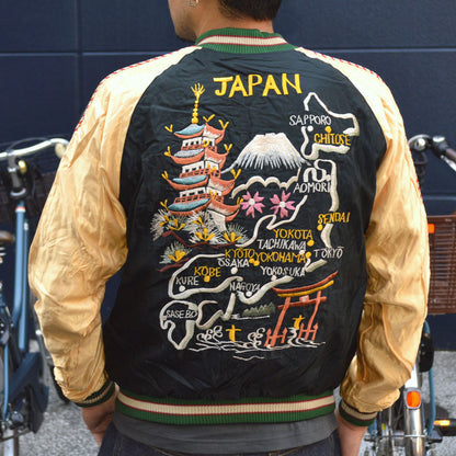 Black Friday!! 30%OFF!! TAILOR TOYO "TT15542-119" Early 1950s Style Acetate Souvenir Jacket “JAPAN MAP” × “GOLD DRAGON”